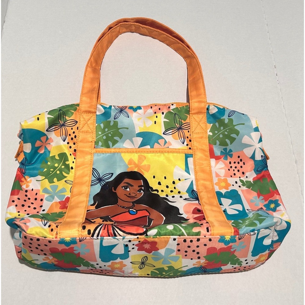 Disney Moana Tote Bag Kids Multicolor Good Tropical Floral Beach Pool Zip Bag